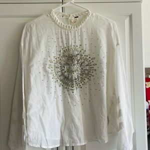 Free People Ivory Dolman Sleeve Rhinestone Top Blouse M